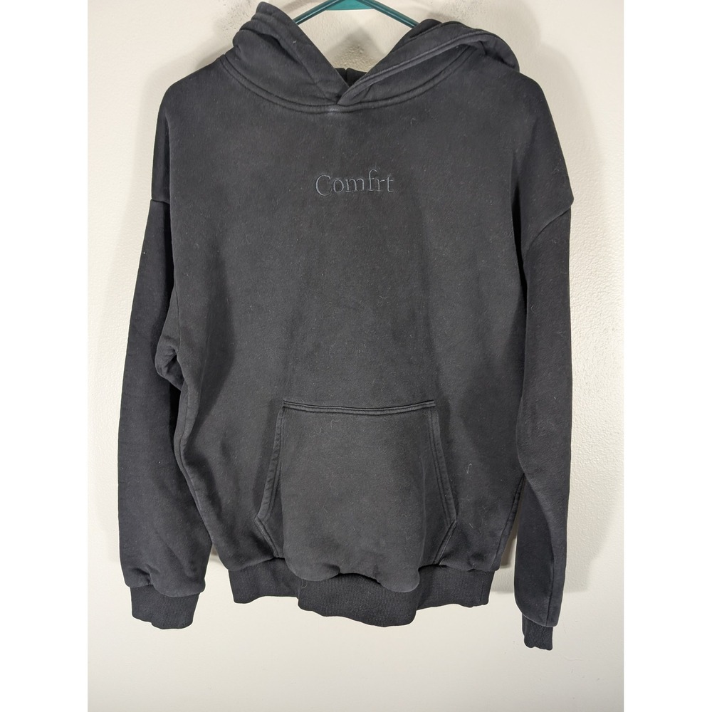 COMFRT Signature Hoodie Mens Large Black Heavyweight Fleece Pullover Sweatshirt
